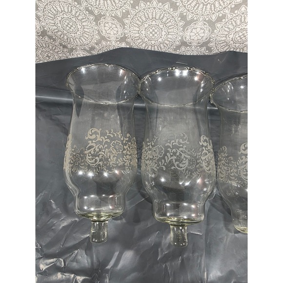 Set of 4 Clear Glass Homco Parklane Candle Holder Floral Etched Scalloped Rim - Picture 3 of 11